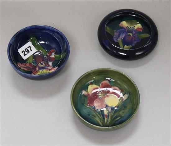 Three Moorcroft orchid pattern dishes